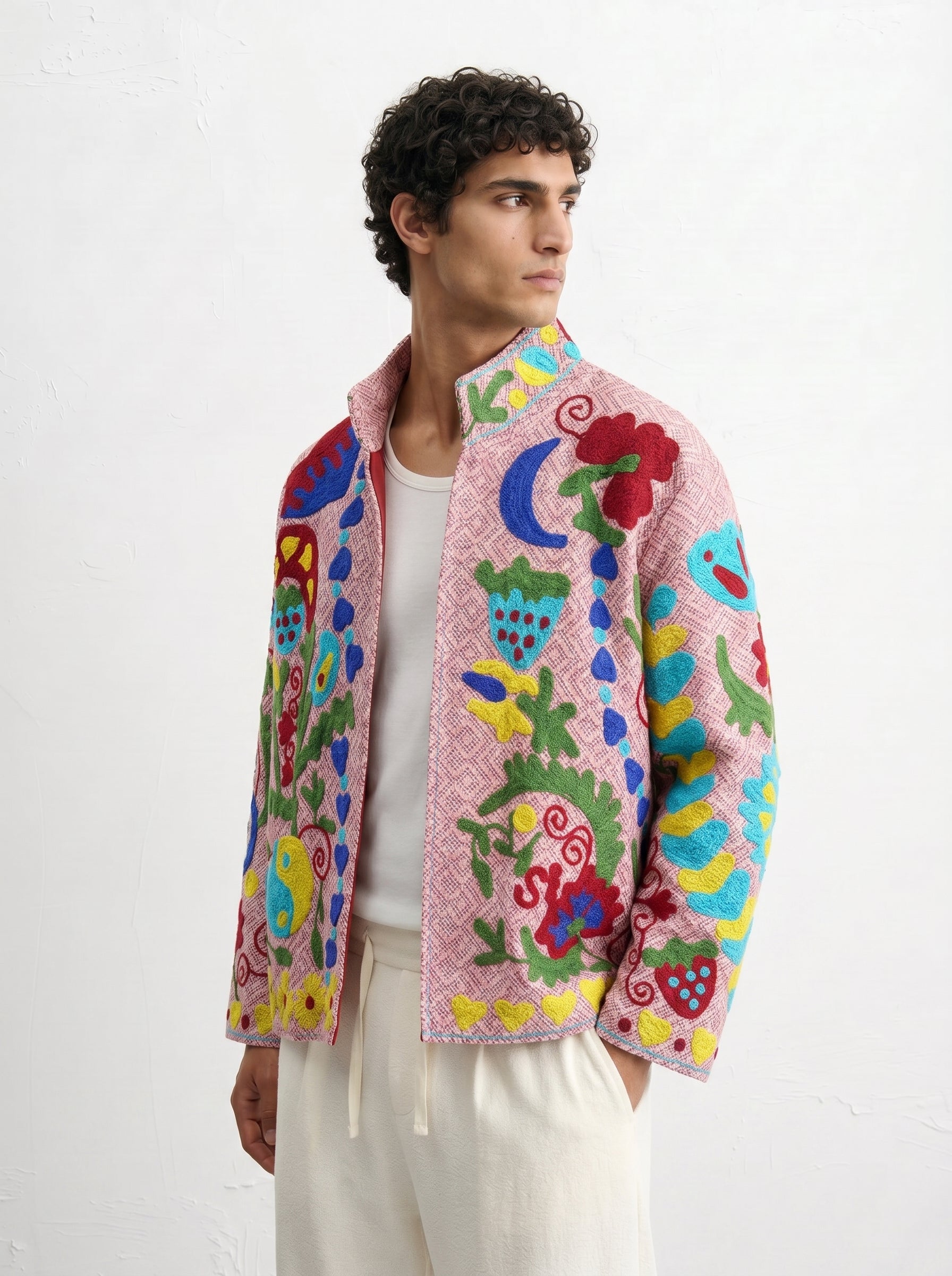 Pink Floral Handloom Suzani Jacket