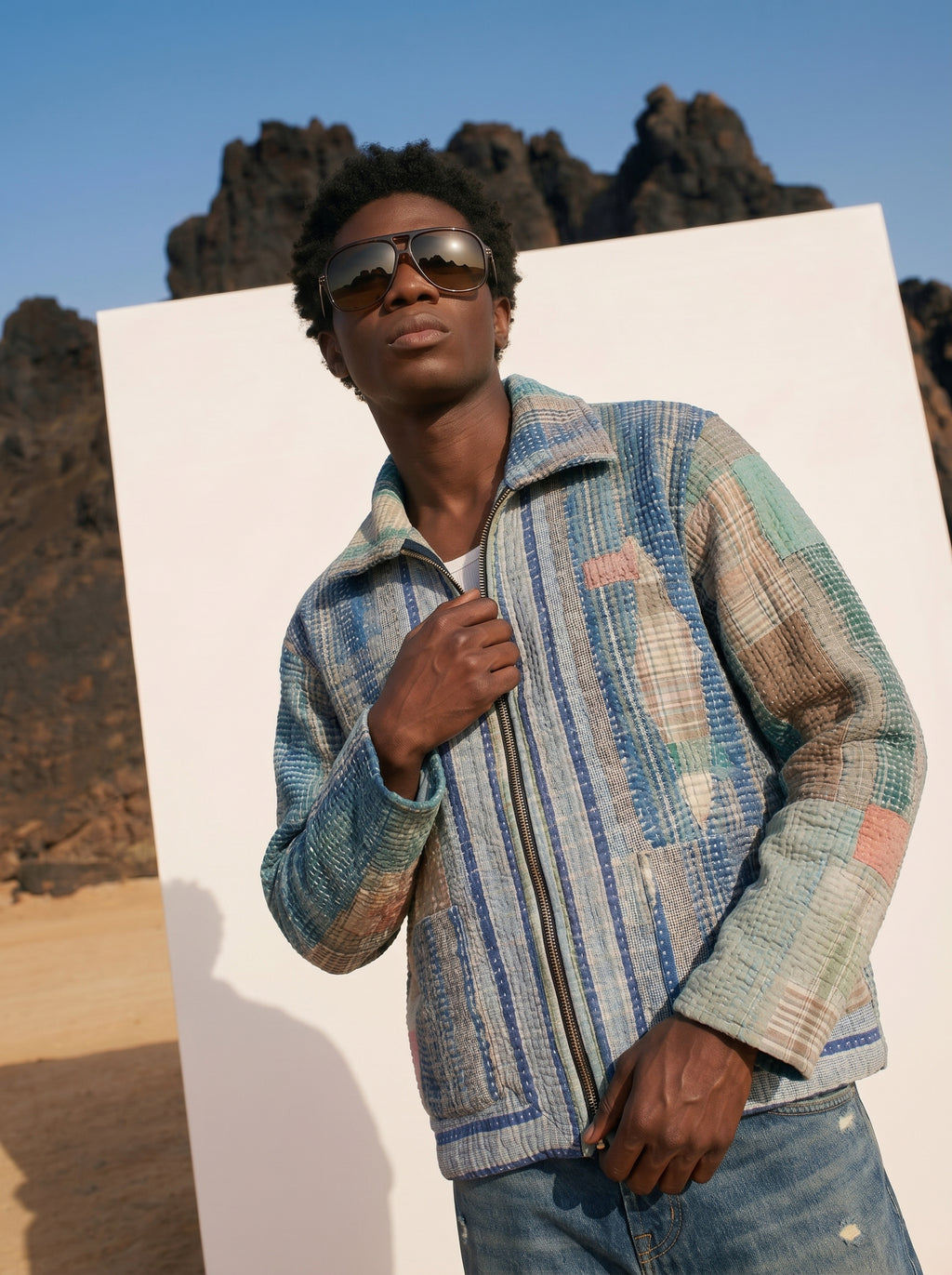 Blue Patchwork Kantha Quilted Jacket