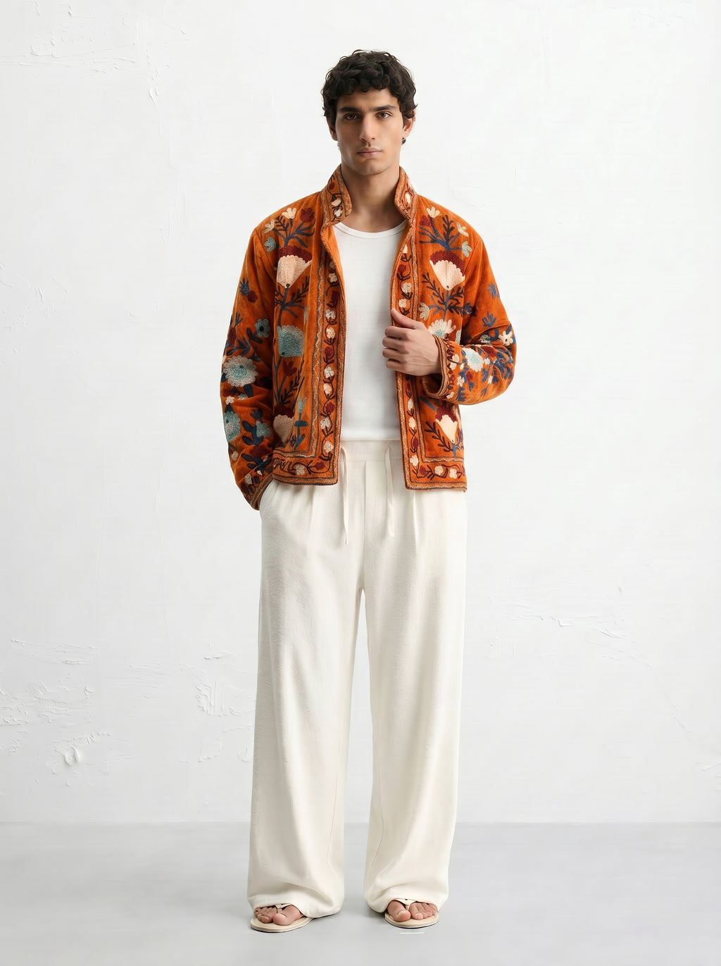 Rust Floral Velvet Suzani Jacket