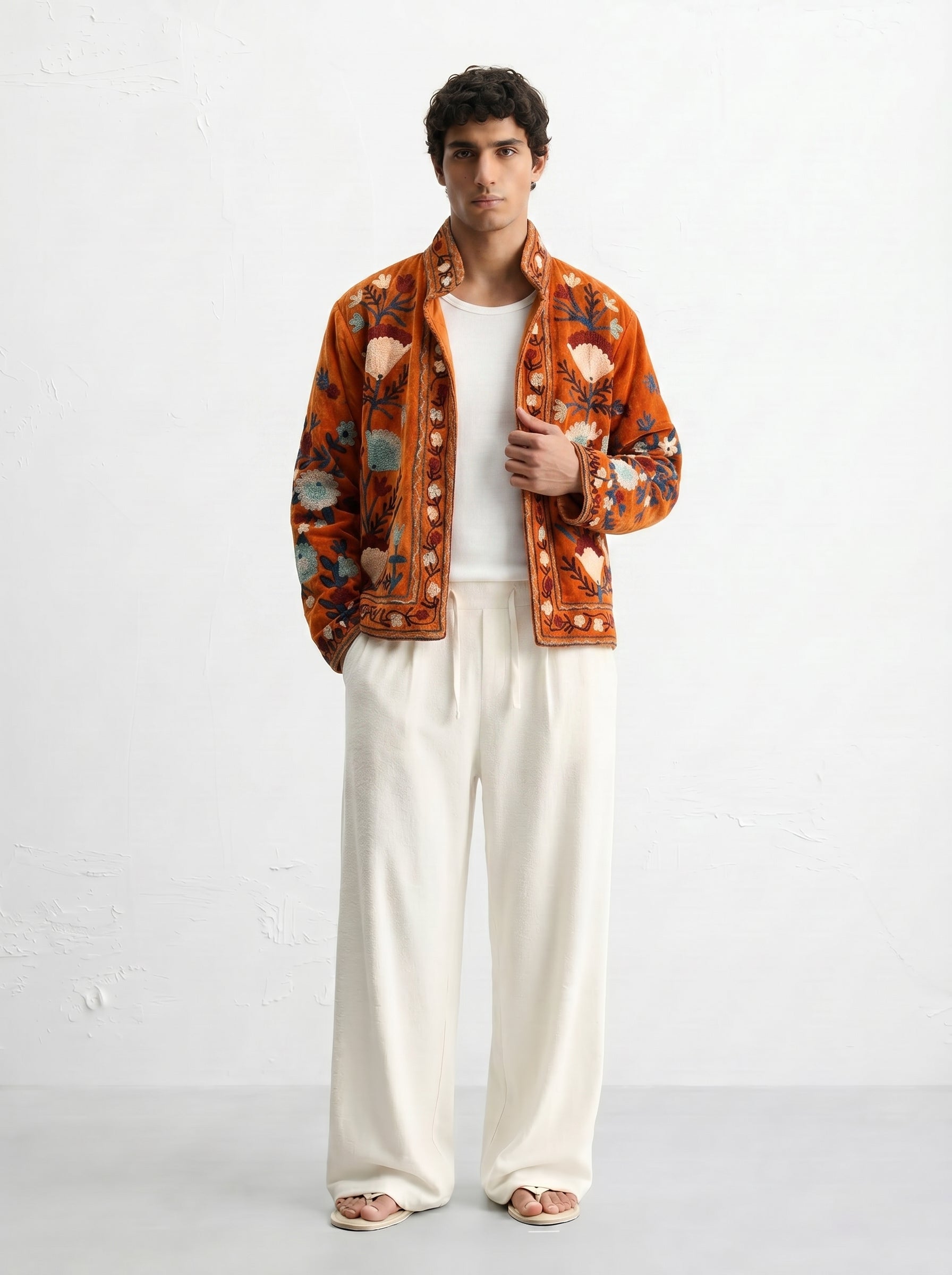 Rust Floral Velvet Suzani Jacket