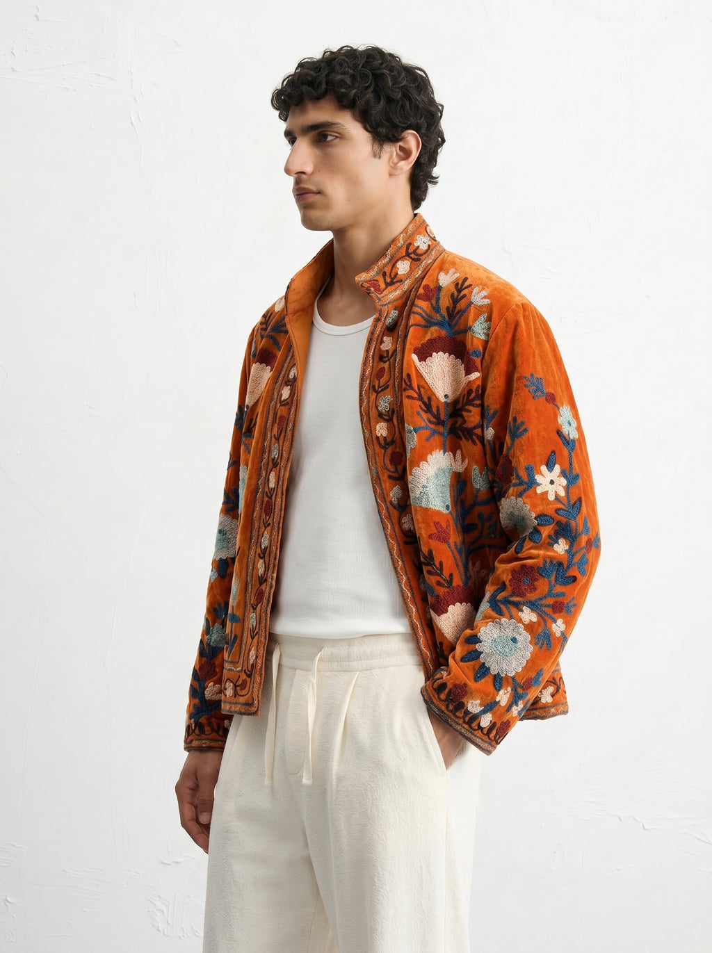 Rust Floral Velvet Suzani Jacket