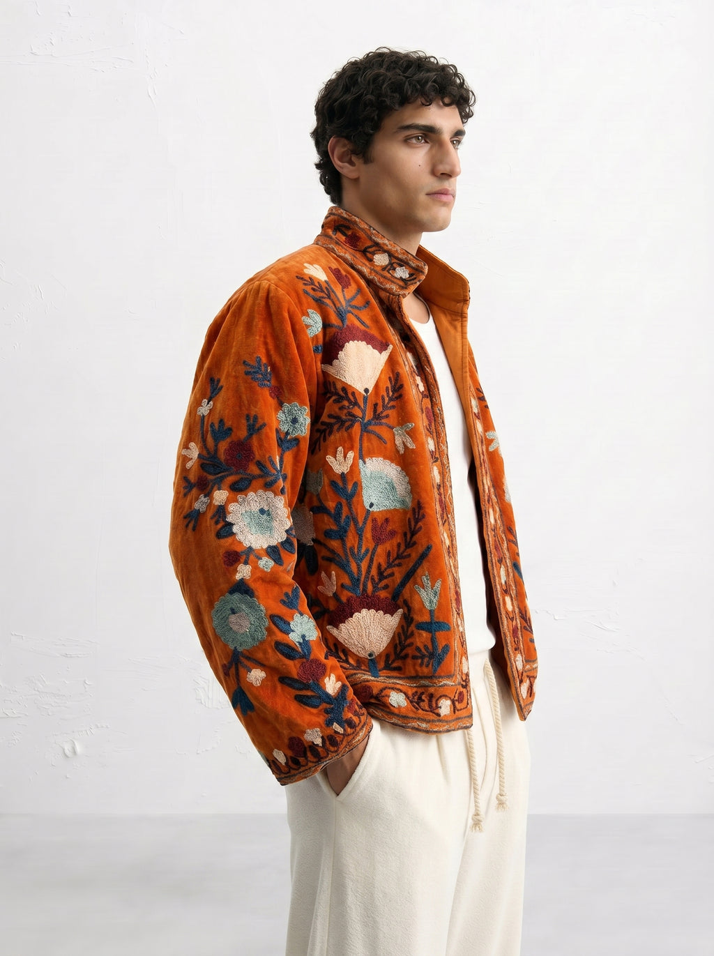 Rust Floral Velvet Suzani Jacket