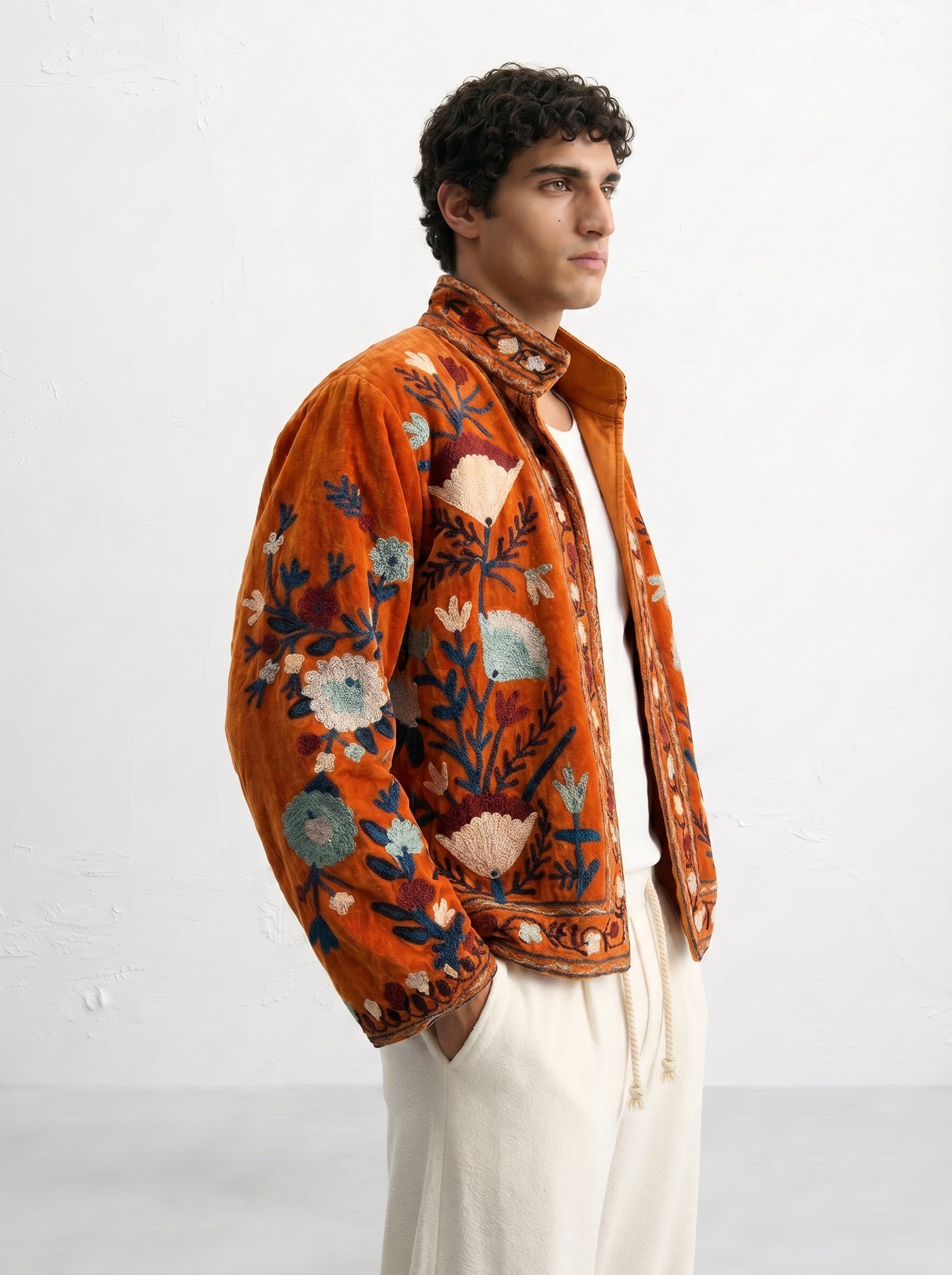 Rust Floral Velvet Suzani Jacket